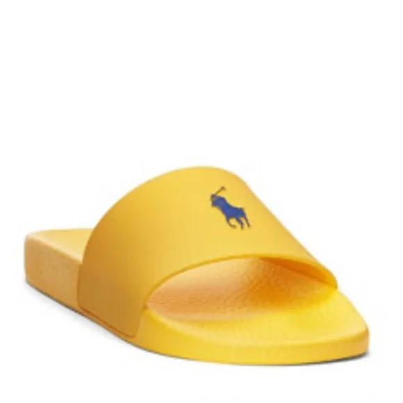 Polo by Ralph Lauren Yellow Slide Sandal with Navy Pony - Picture 1 of 9